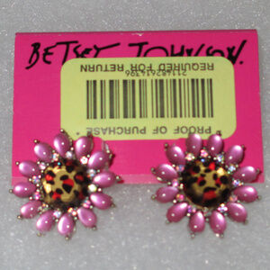 Betsey Johnson Leopard Crystal Flower Stud Earring